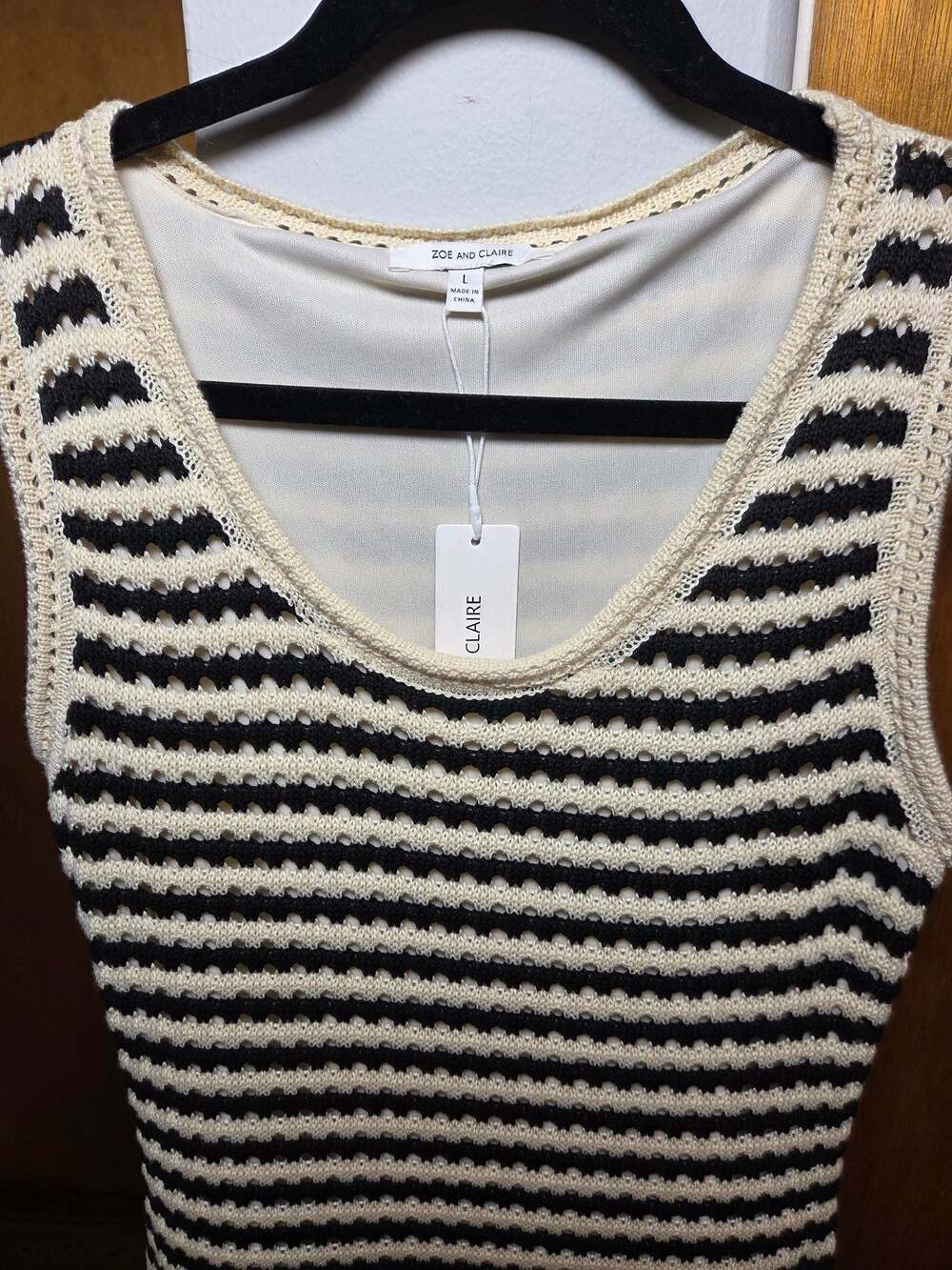 Zoe and Claire Crochet Stripe Eclectic Grandma Midi Dress, Size L, NWT